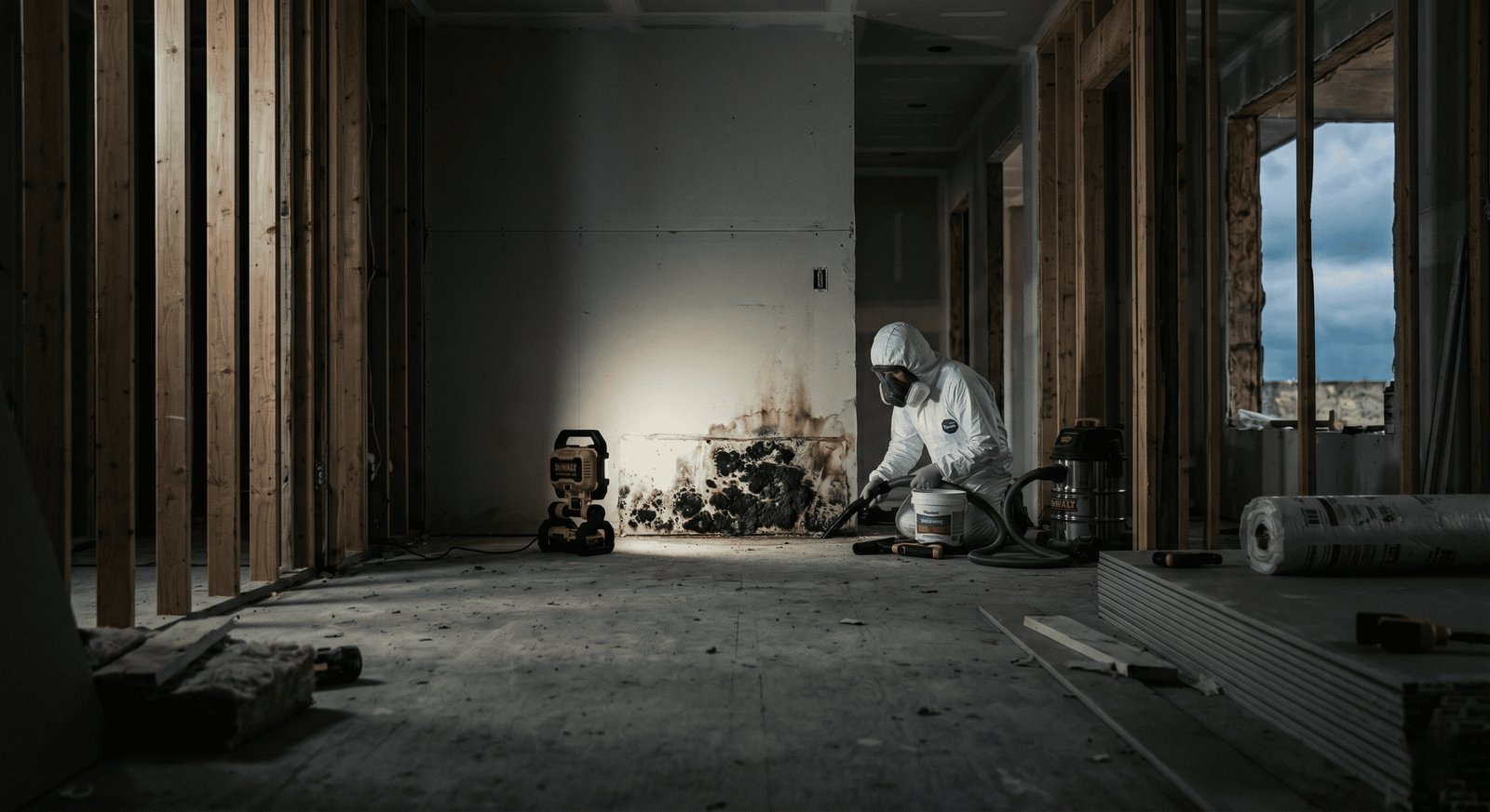 Garland mold remediation — IICRC S520 negative-air containment and HEPA filtration setup inside a Garland TX home